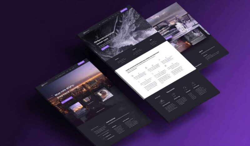 Prikaz modernih dizajn mockup stranica raspoređenih pod blagim uglom