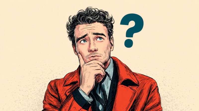 Ilustracija muškarca koji zamišljeno drži bradu dok iznad njega stoji upitnik