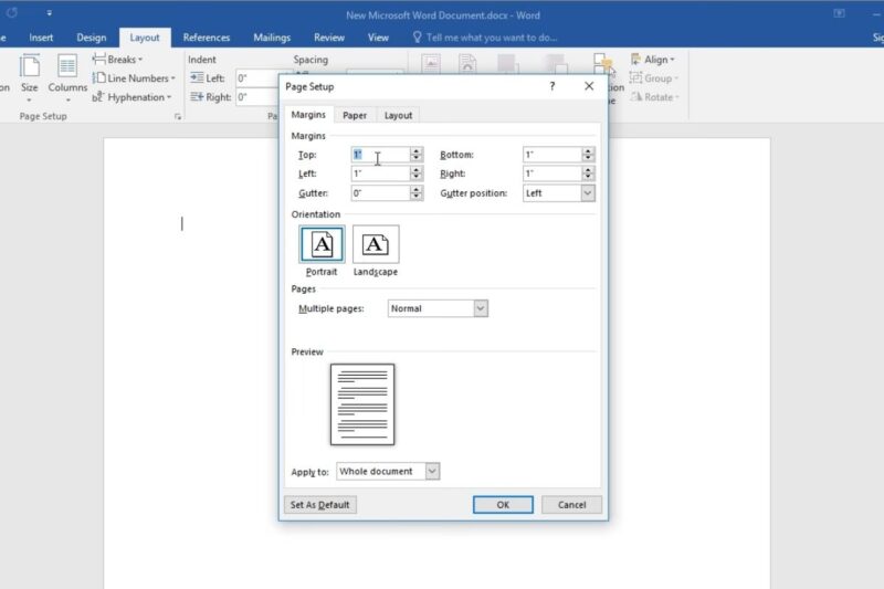 Prozor za podesavanje margina u Wordu koji pokazuje prostor izmedju teksta i ivice stranice