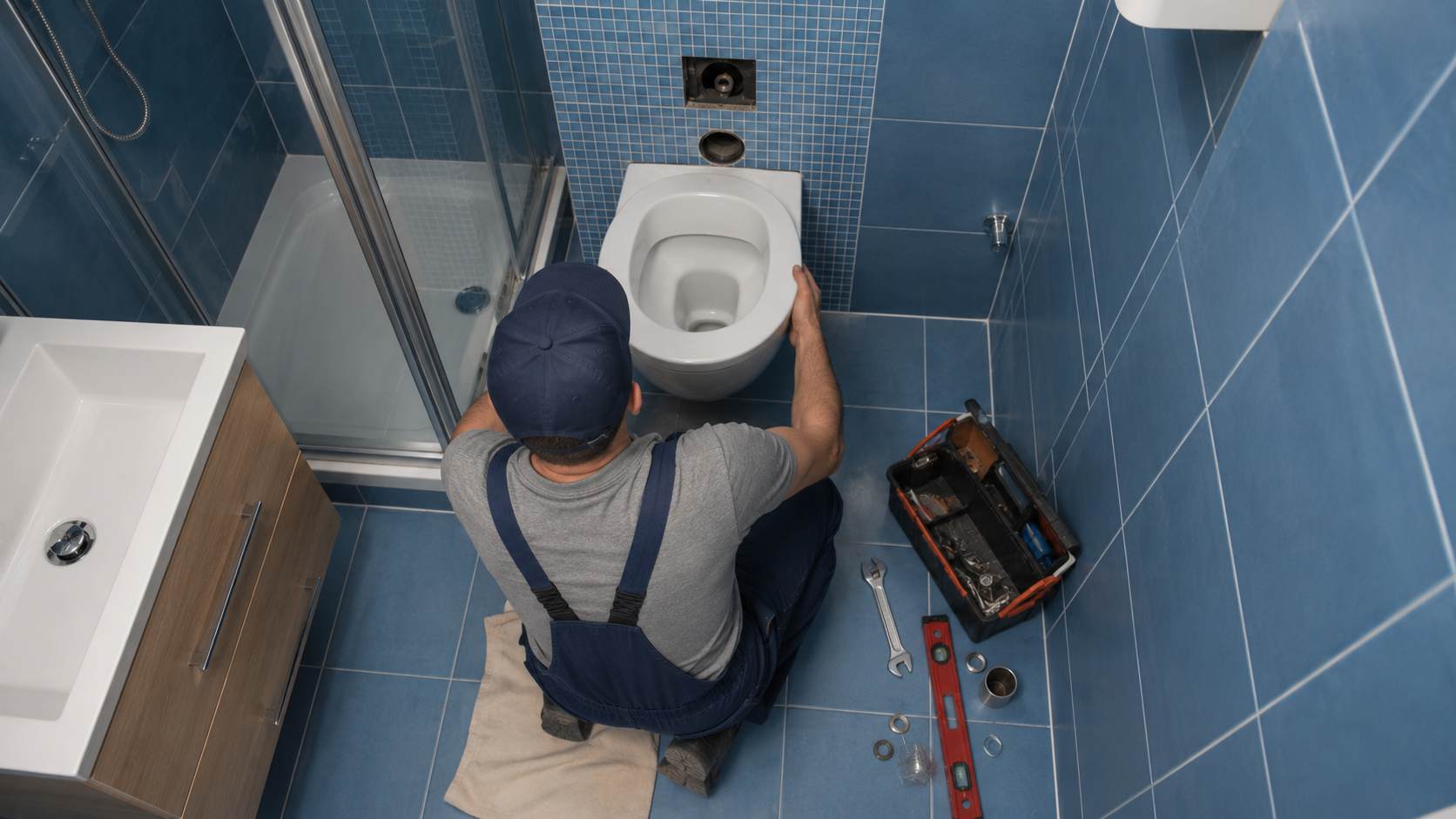 Majstor koji ugradjuje WC solju